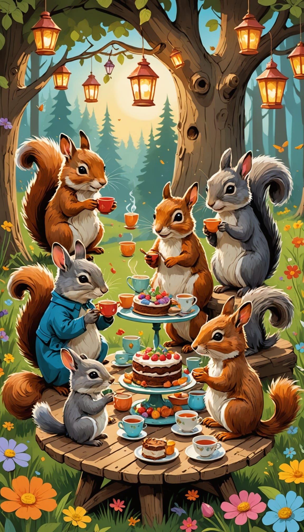 Woodland Creatures Tea Party in Storybook Style