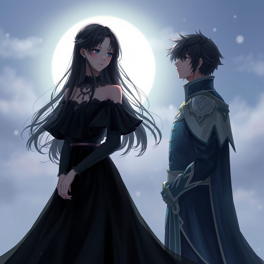 Romantic Moonlit Encounter in Anime-Inspired Realism
