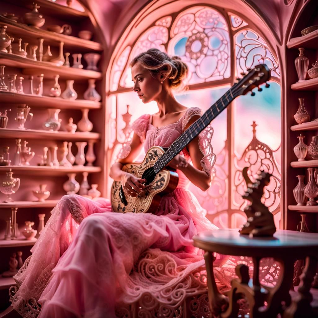Surreal Woman Plays World-Filled Glass Guitar