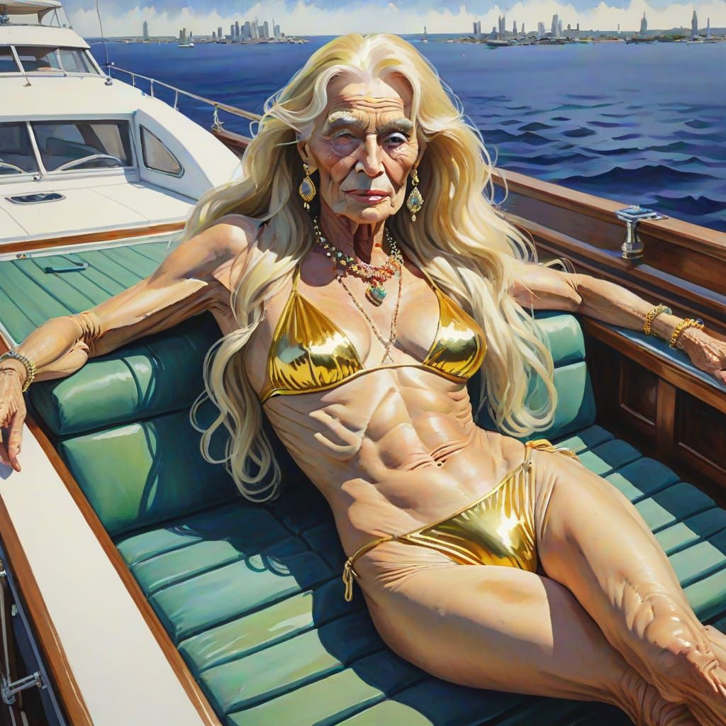 Impressionist Transvestite on Yacht in Gouache Style