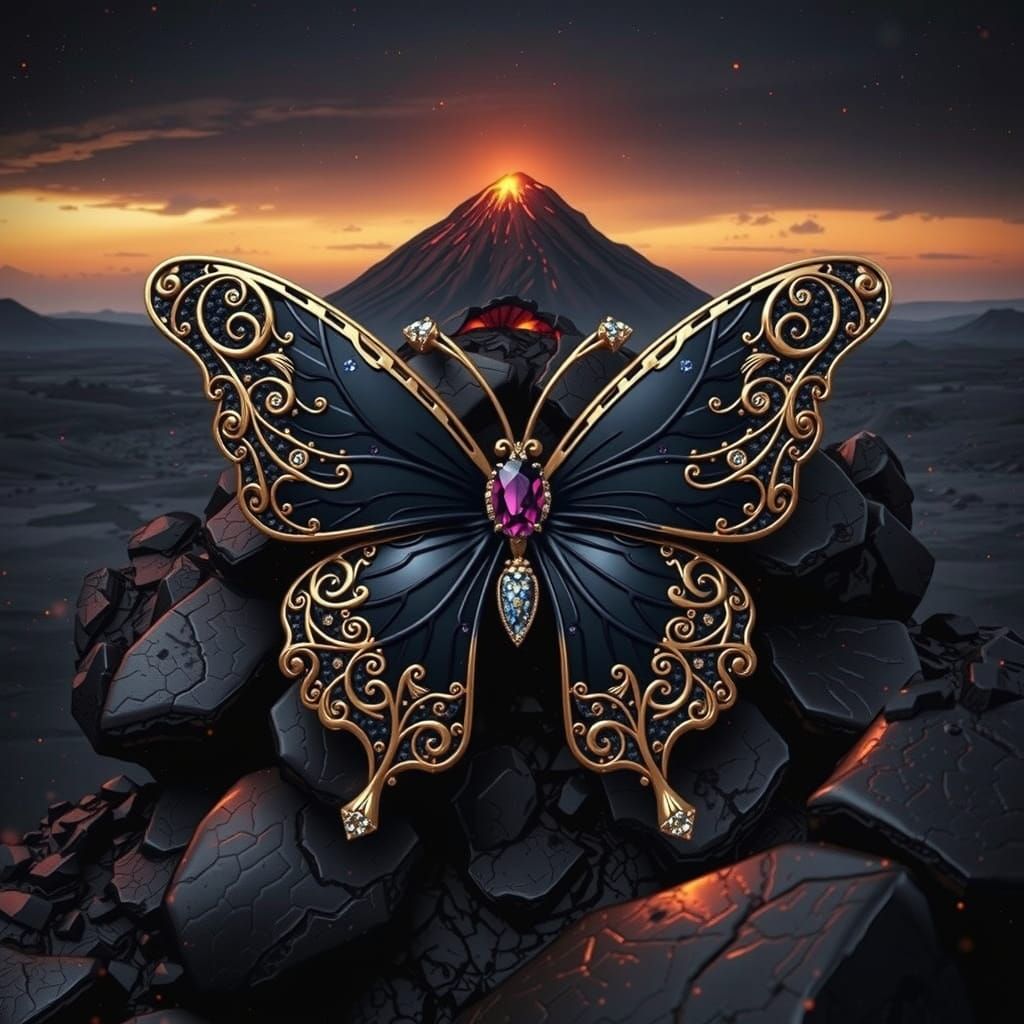 "Obsidian Monarch: A Brooch of Midnight Elegance"