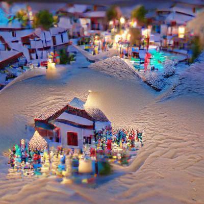 Snowy Christmas Village at Twilight