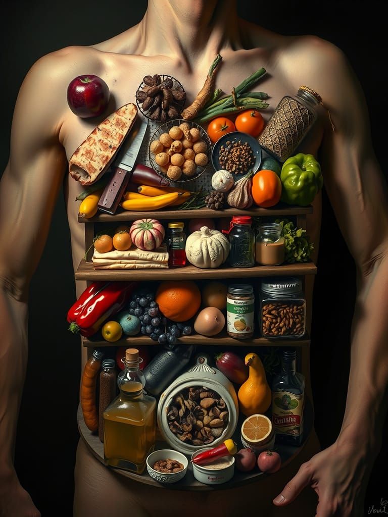 Surreal Stomach Pantry Emerges from Torso in Bosch-Dalí Styl...