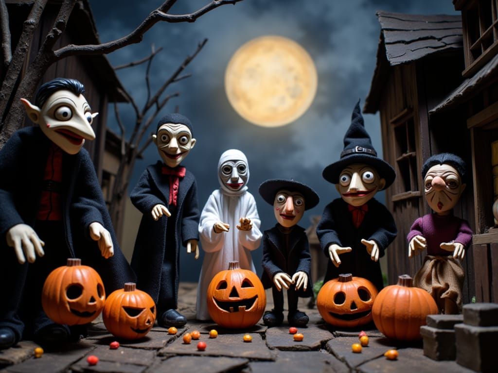 Haunted Halloween Night with Dracula, Witch, and Zombie