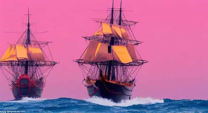 Sinking Three-Masted Carrack on Stormy Sea