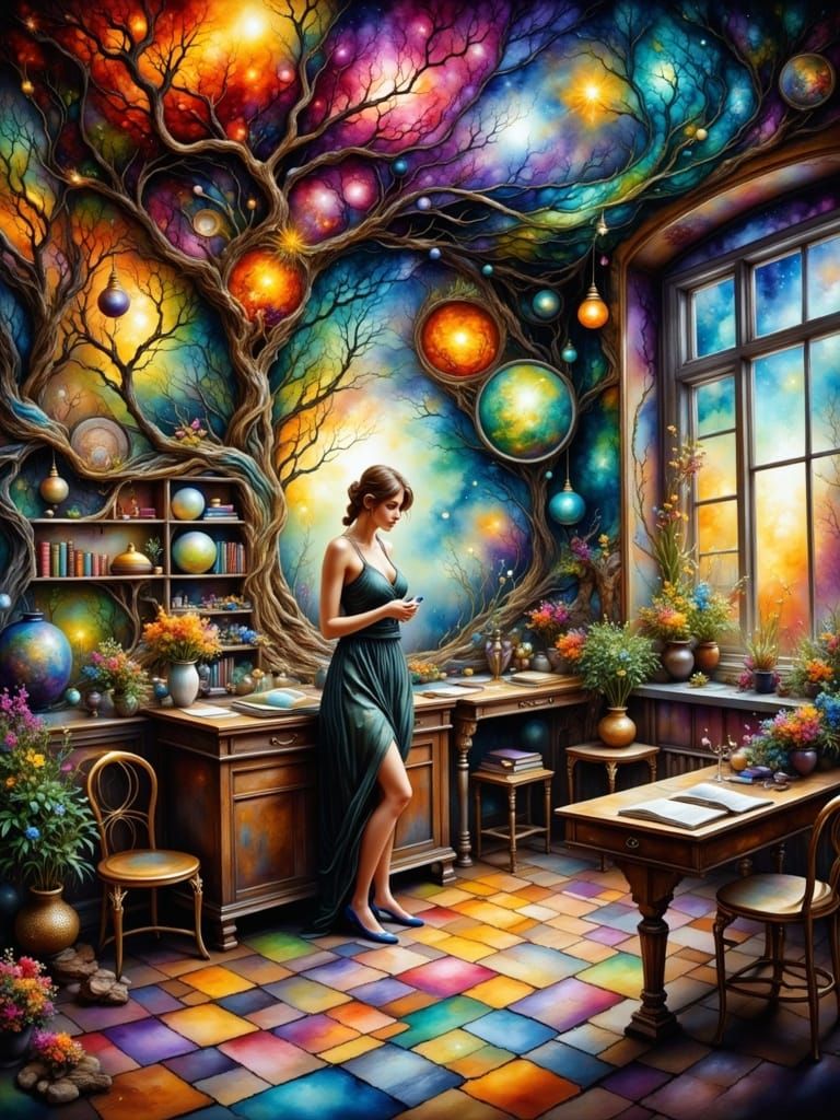 Eclectic Classroom Scene in Dreamlike Surrealist Style
