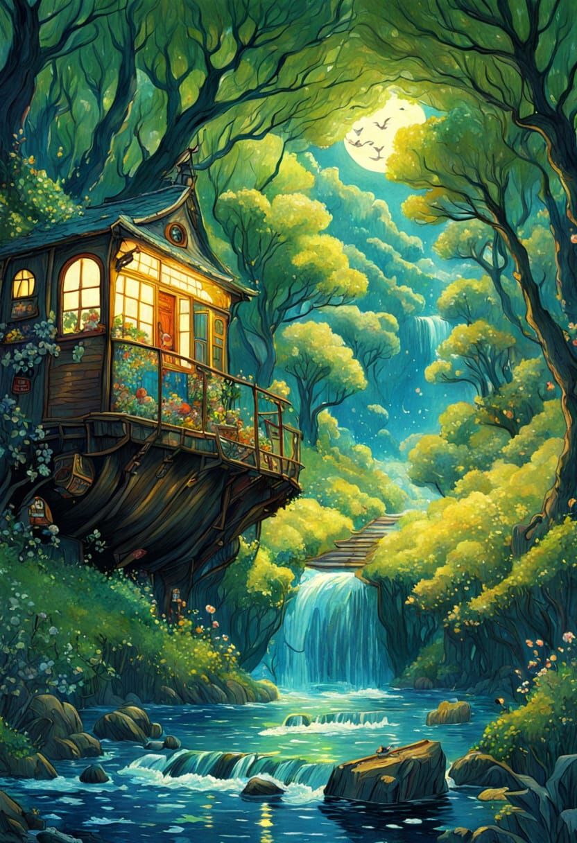 Whimsical Fairytale Illustration in Van Gogh Style