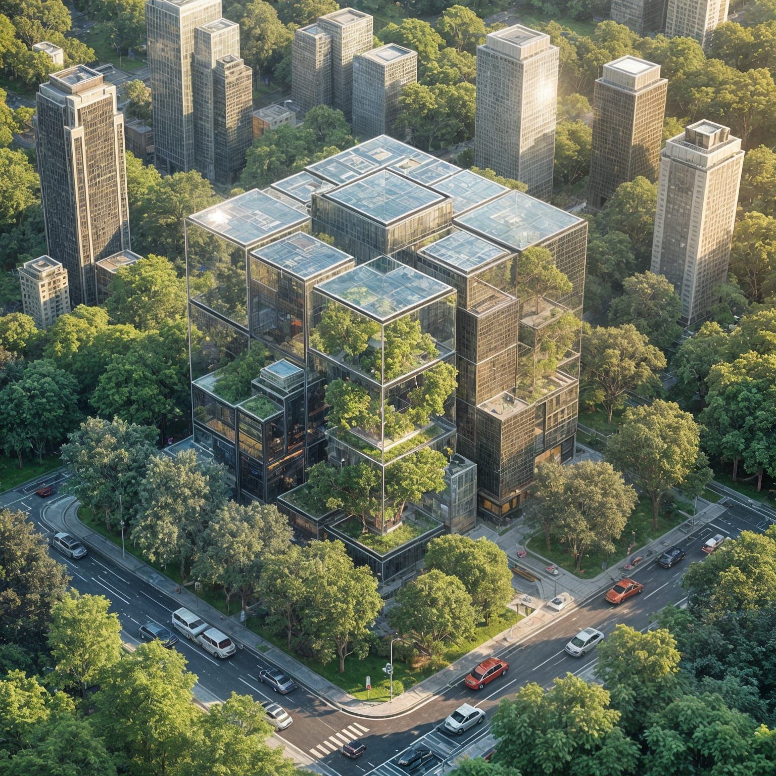 Isometric Cube City Slice: Nature Meets Future