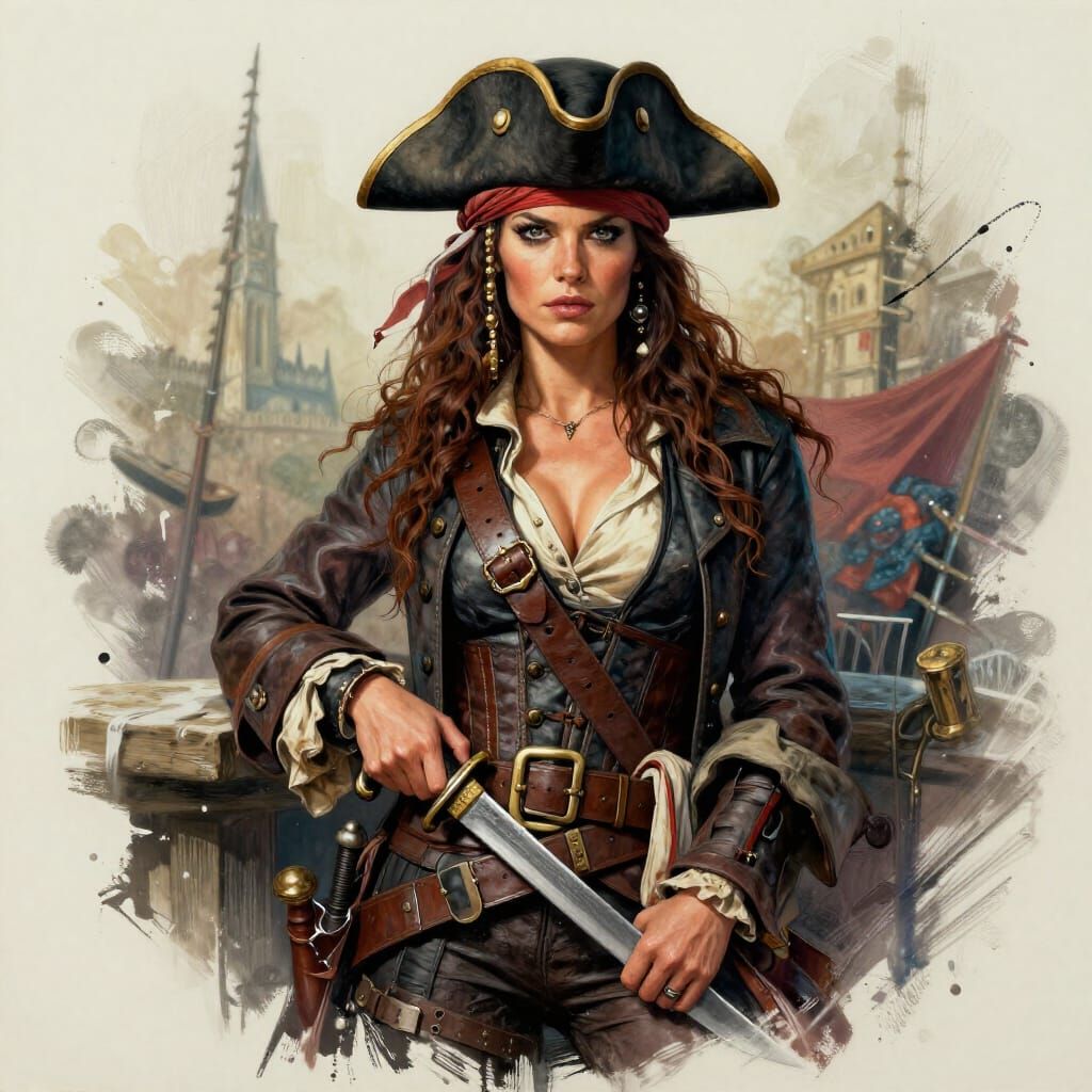 Hyperdetailed Pirate Woman Sketch with Cutlass