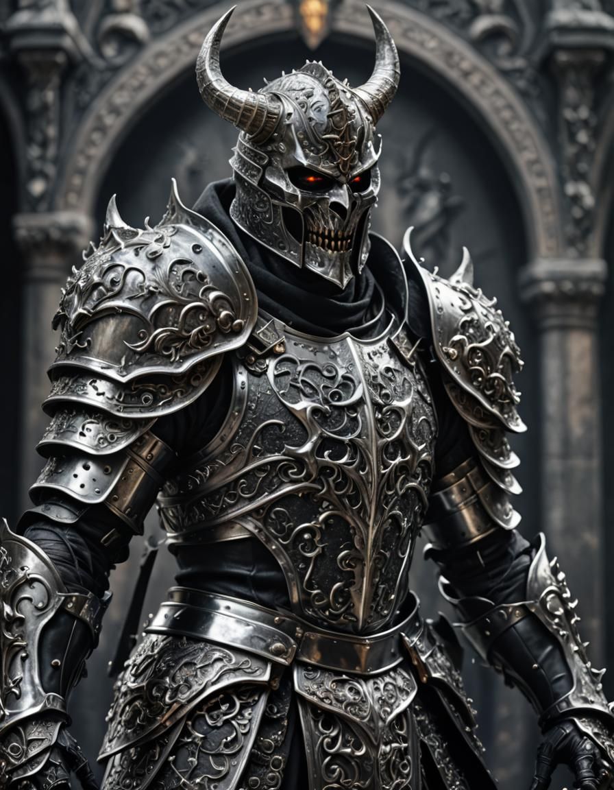 Black and Silver Knight in Battle, Macro Photo