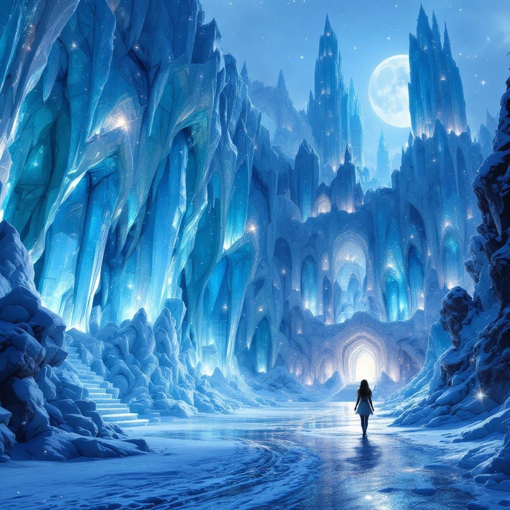 Sapphire Ice Palace in Moonlit Fantasy Realism