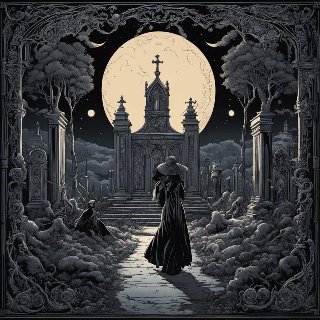High Gothic Cemetery Scene in Tim Burton Style