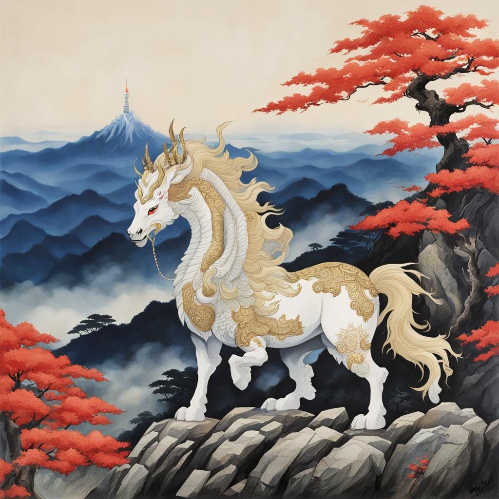 Majestic Kirin on Mountain Peak