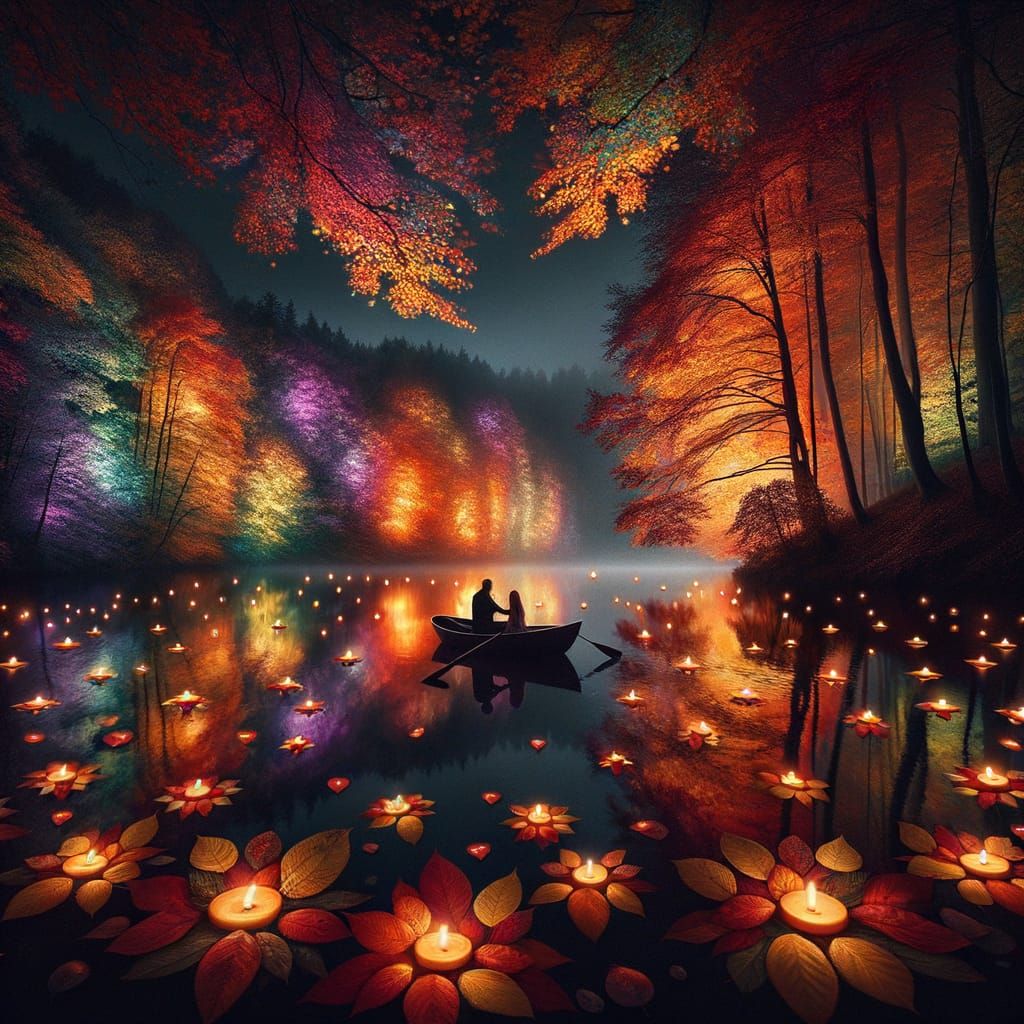 Enchanting Autumn Night at Tranquil Lake