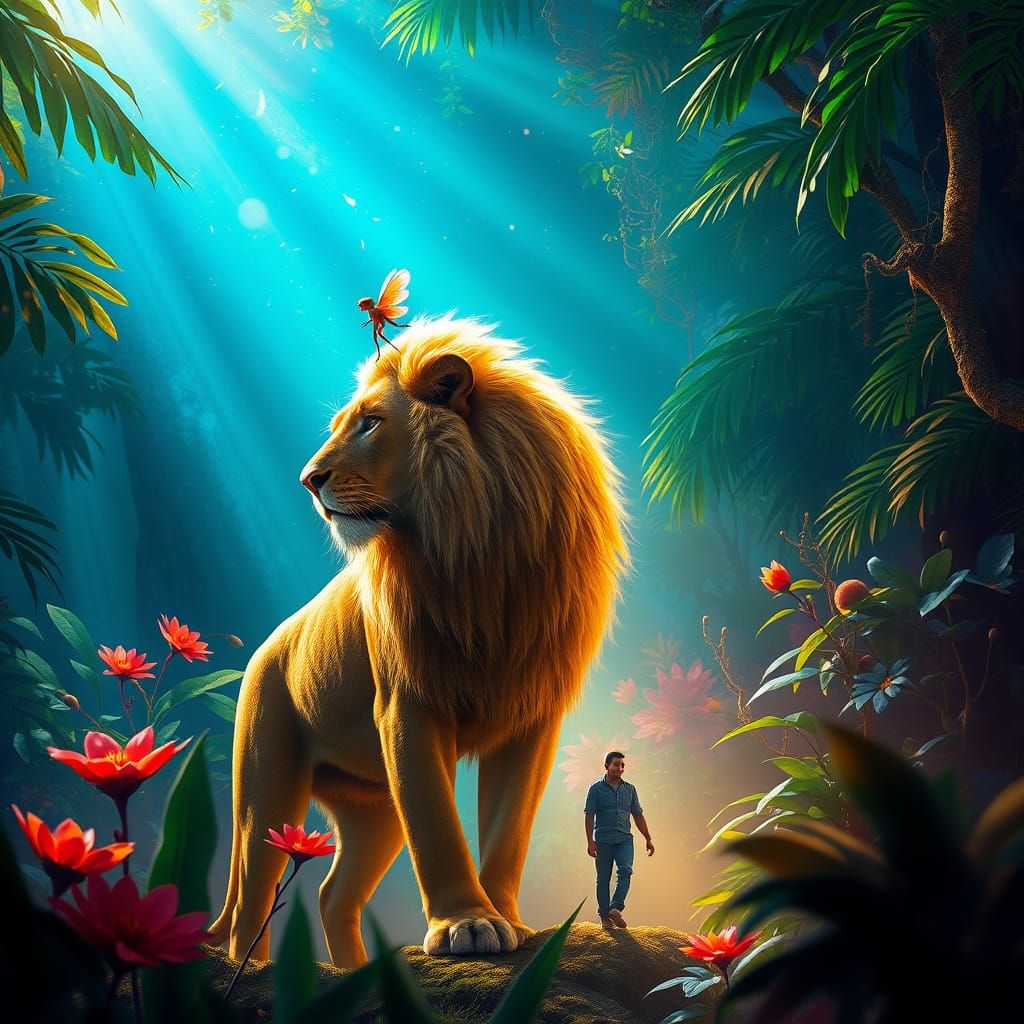 Lion of Hope: Vibrant Jungle Savior Radiates Ethereal Glow