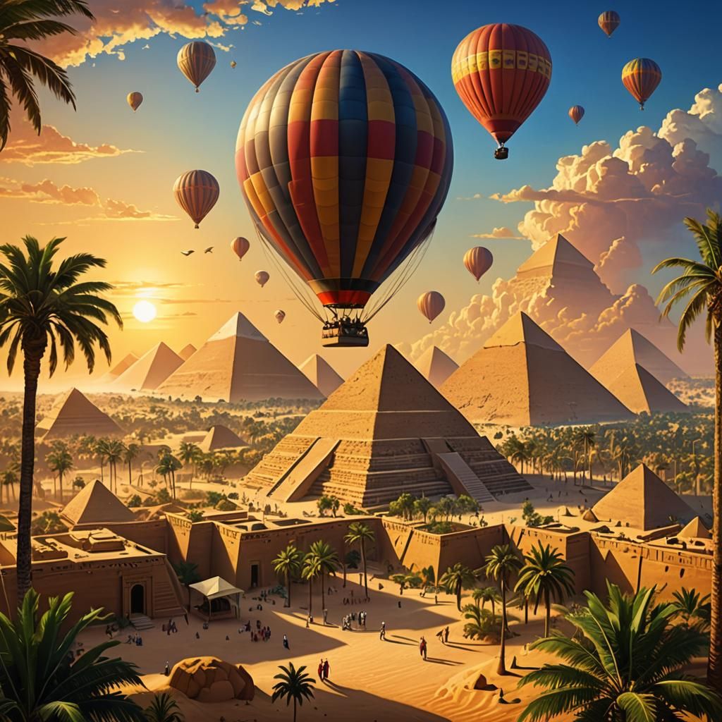 Hot Air Balloons Over Ancient Egypt: Hyperrealistic