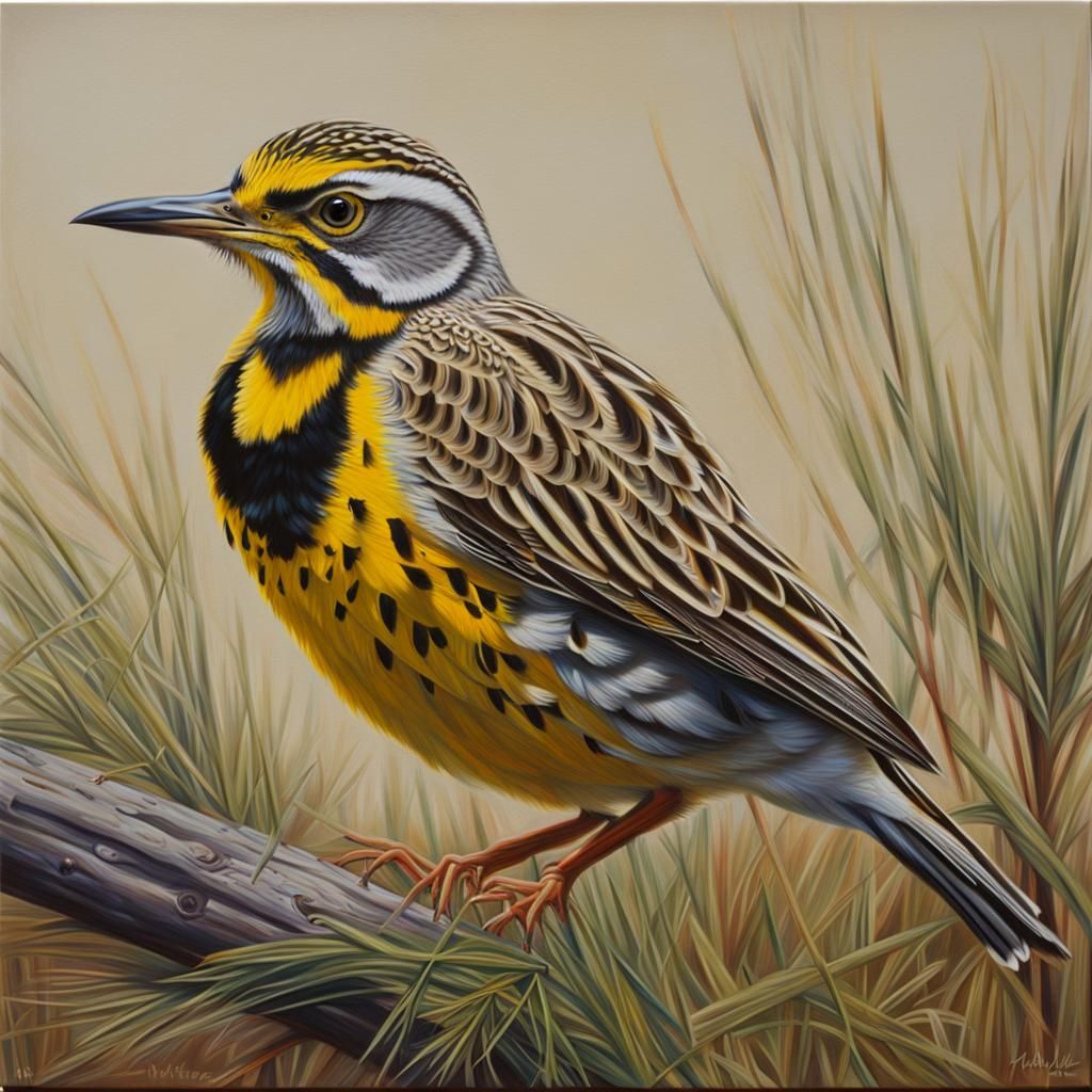 Western Meadowlark in Montana: Hyperrealistic Oil Painting