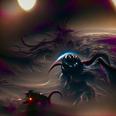 Sinister Shadow Monster Over Planet in Space