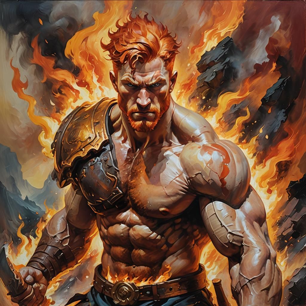 God of War and Fire in Vibrant Oil Painting