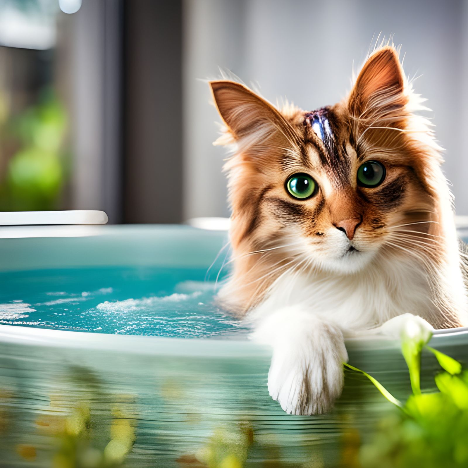 Cat Enjoying a Hot Tub: AI-Generated Image