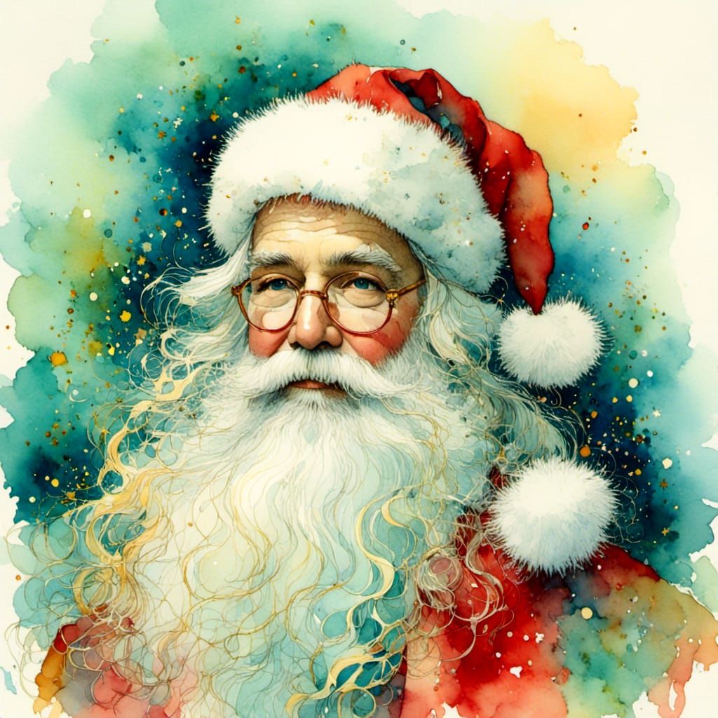 Vintage Watercolor Portrait of Santa Claus