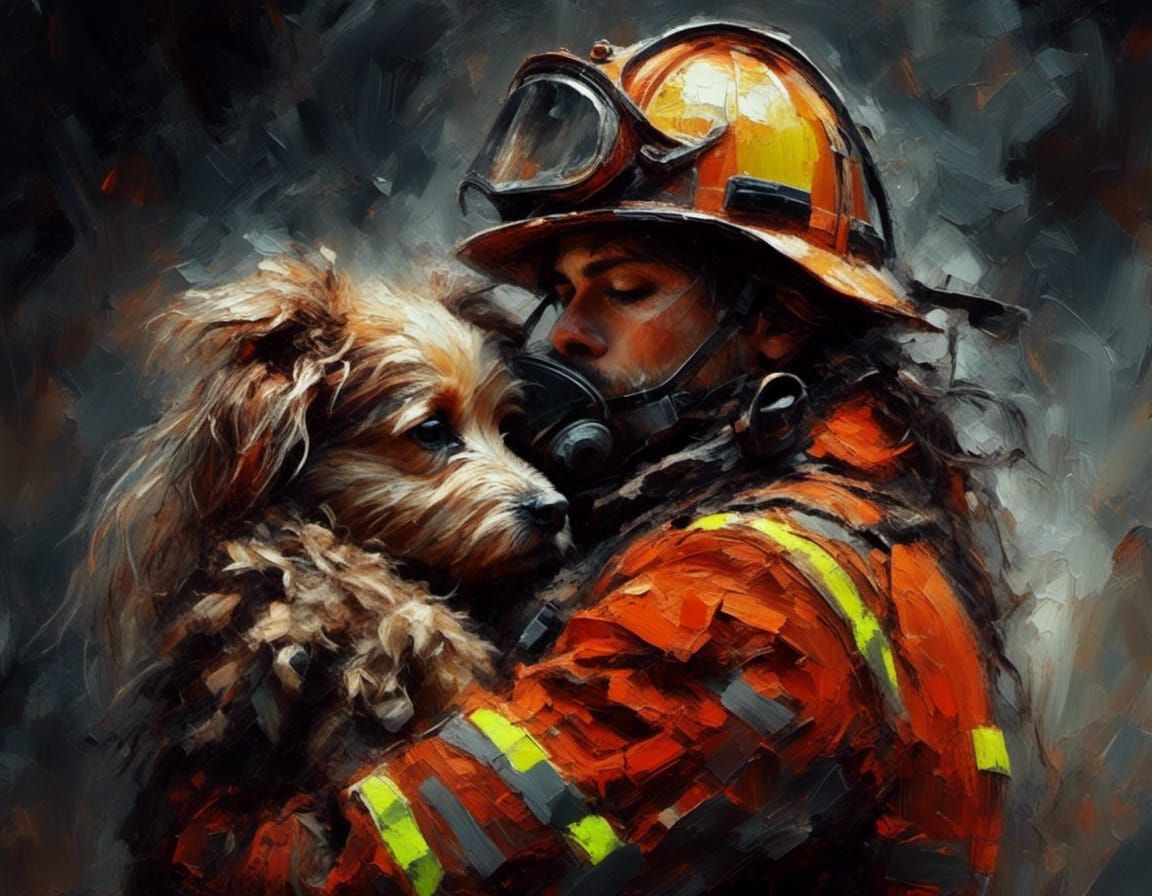 Firefighter to the rescue.......... you're safe now little d...