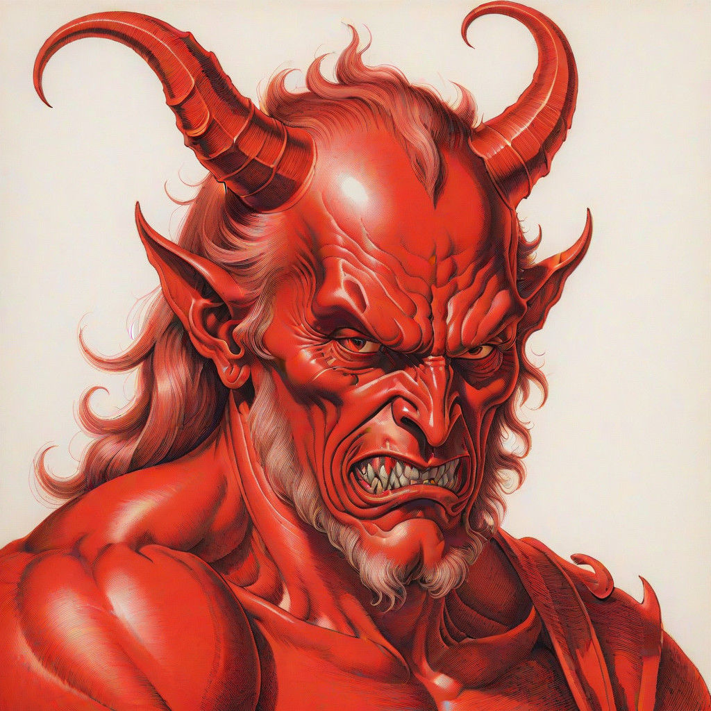 Male Devil in Red Pencil Drawing