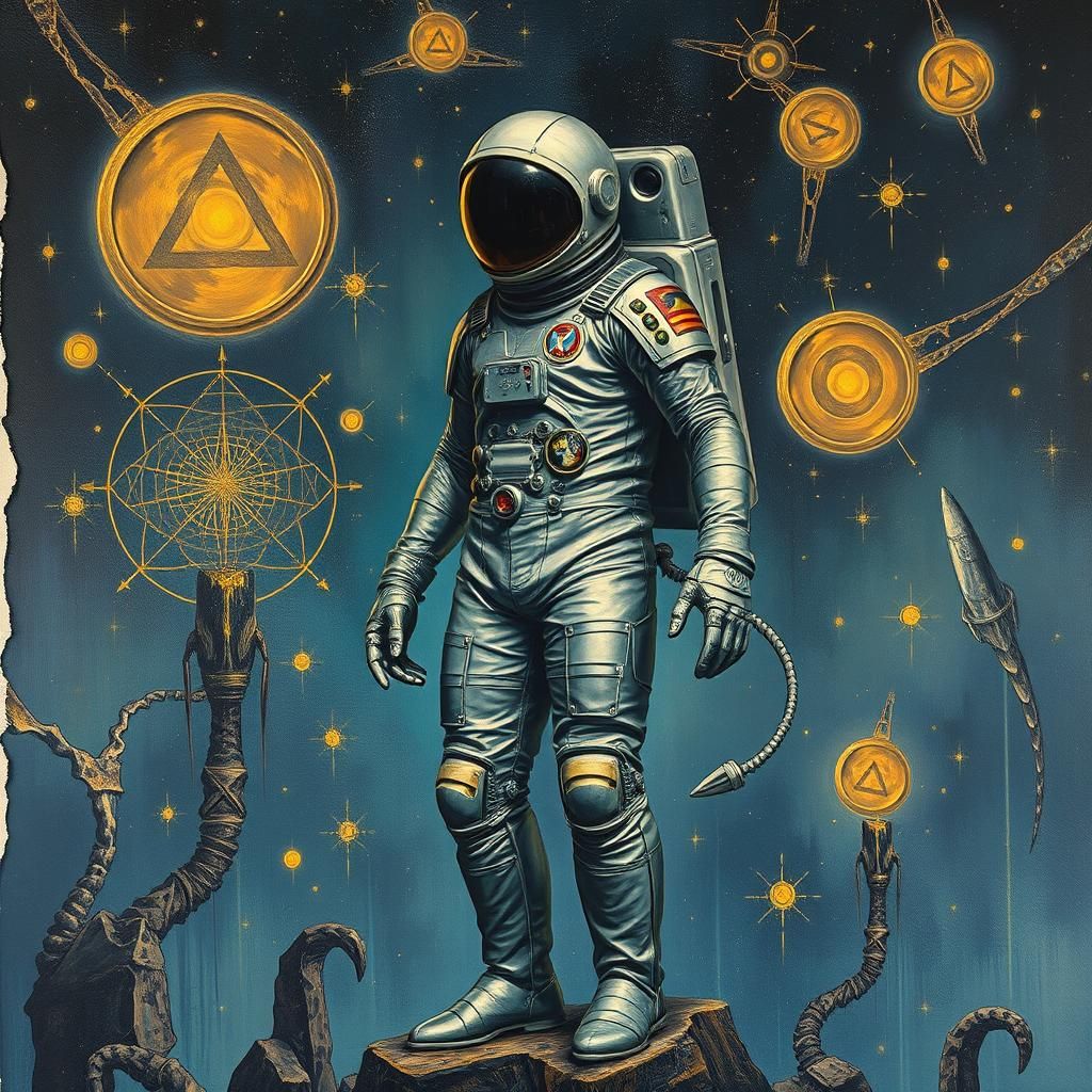 Astronaut in Dystopian Art Deco Impasto Dreamscape