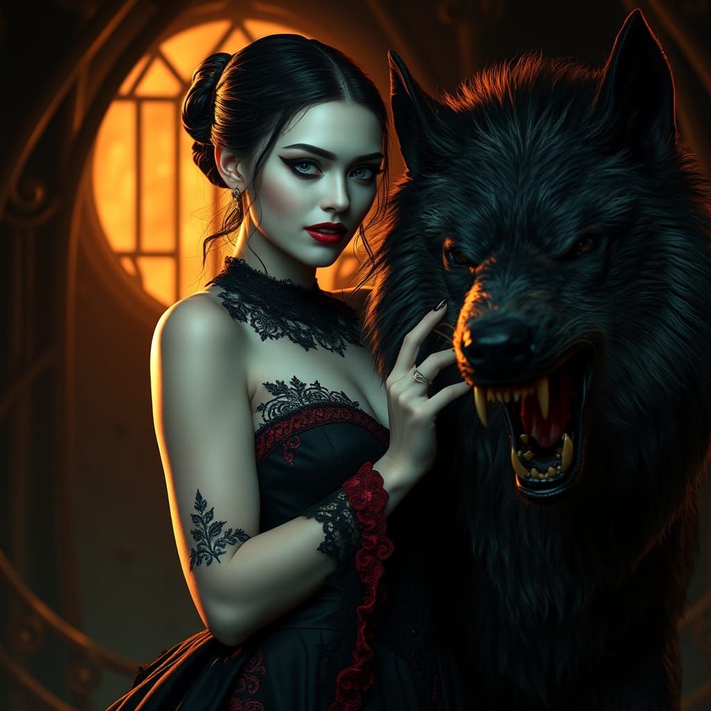 Vampire and Werewolf Dark Fantasy Art