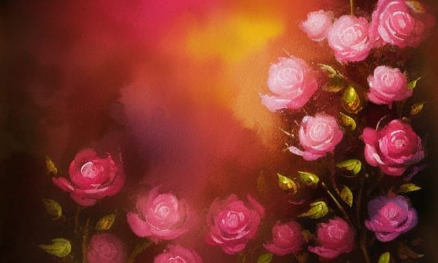 Pink Roses in Gouache Watercolor Style