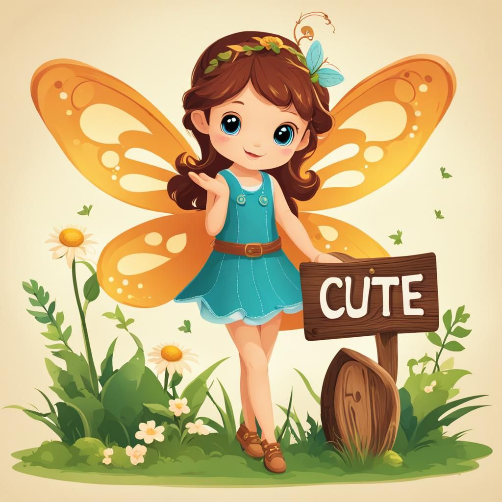 Cute Fairy Holding a Sign