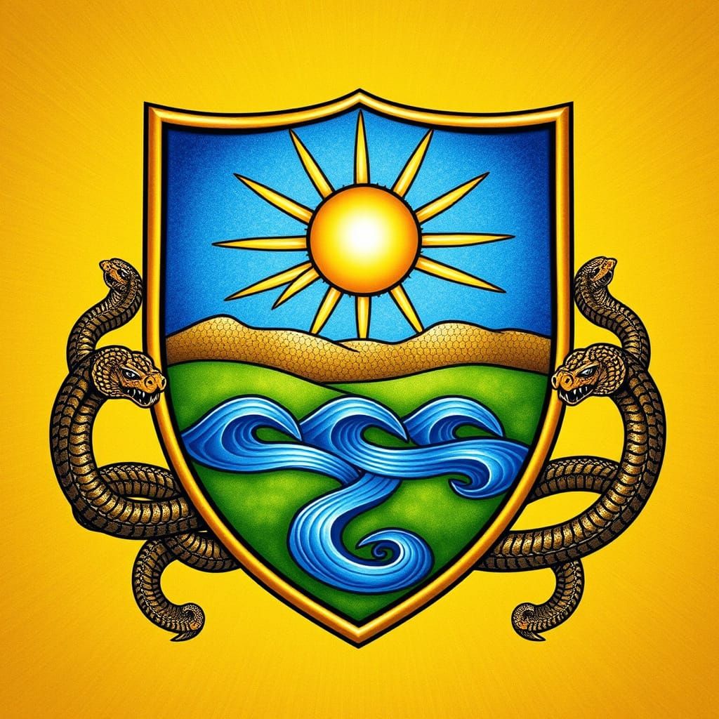 Draw a coat of arms - a shield, the shield depicts a golden ...