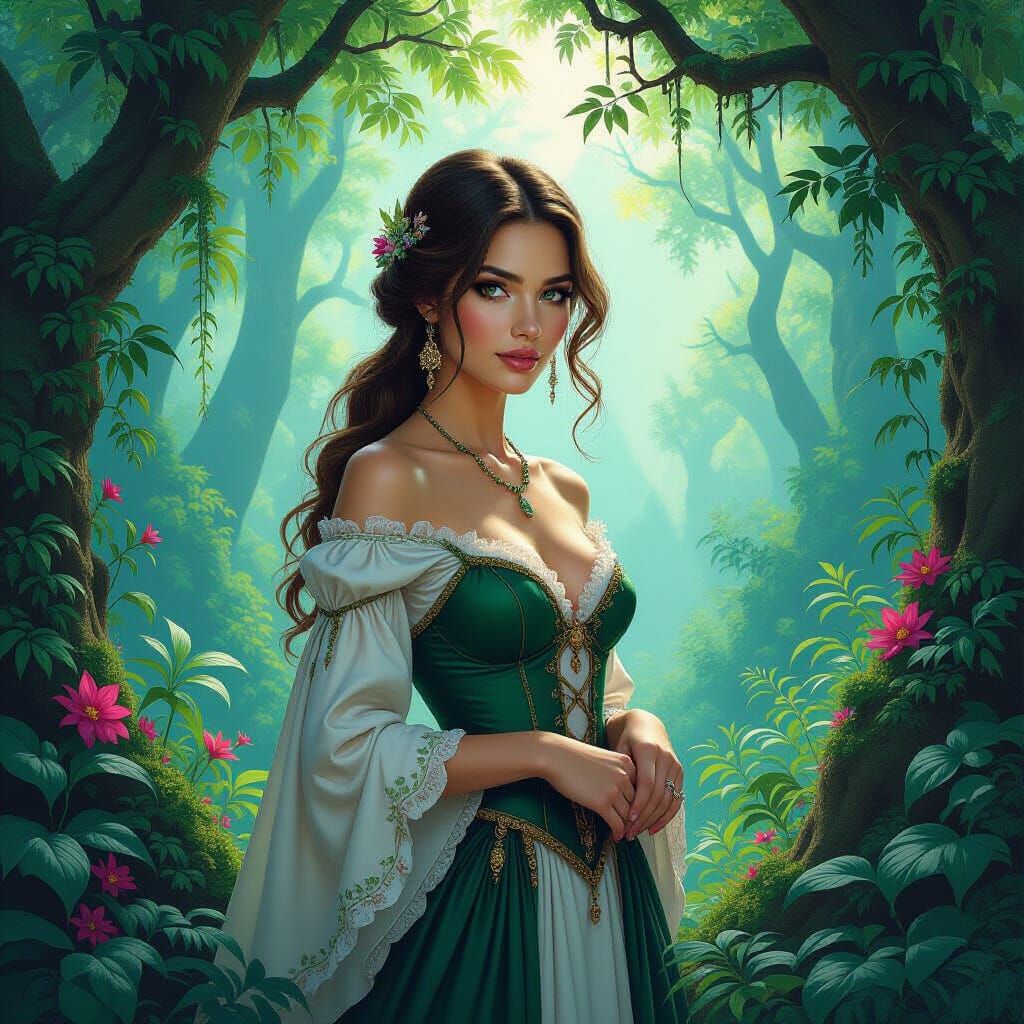 Mystical Forest Woman in Digital Painting Style
