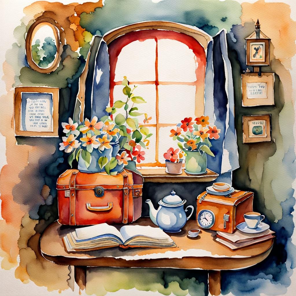 Quirky Whimsical Watercolor Painting with Intricate Details