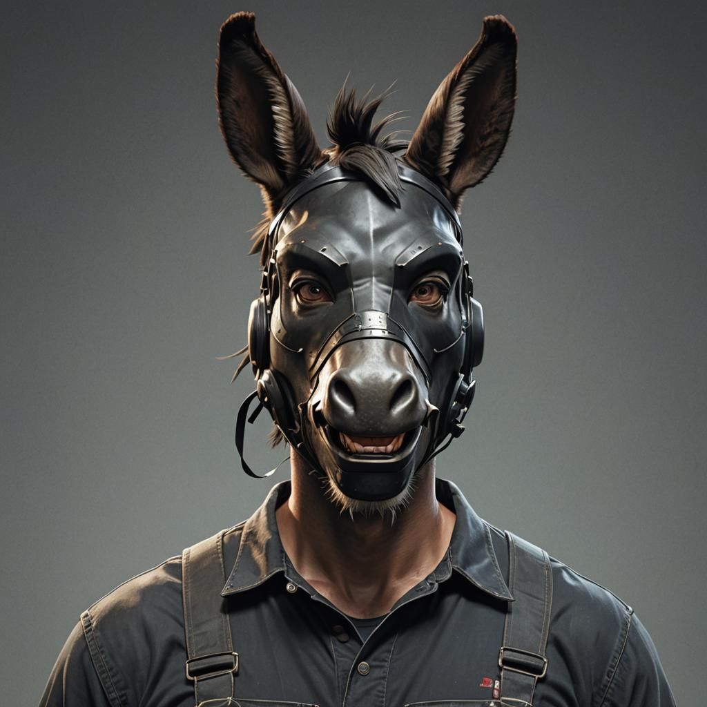Man in Donkey Mask: Hyperdetailed Portrait