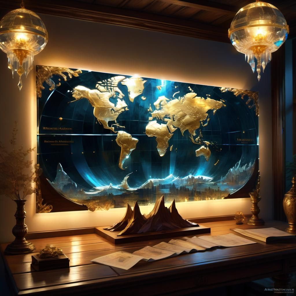 Illuminated Crystal Map on Wooden Table