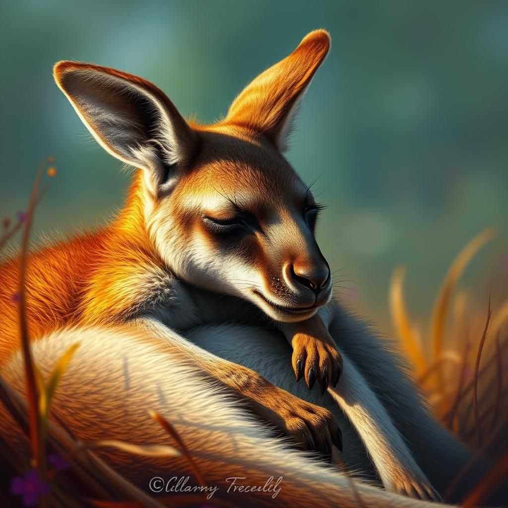 Baby Kangaroo Sleeping in Savanna: Hyperrealistic Art