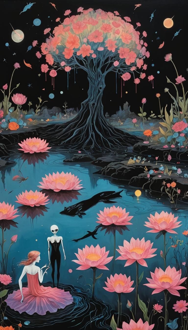 Surreal Artist Painting with Glowing Highlights