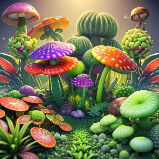 Psychedelic Fractal Vegetation in Photorealistic 3D Render