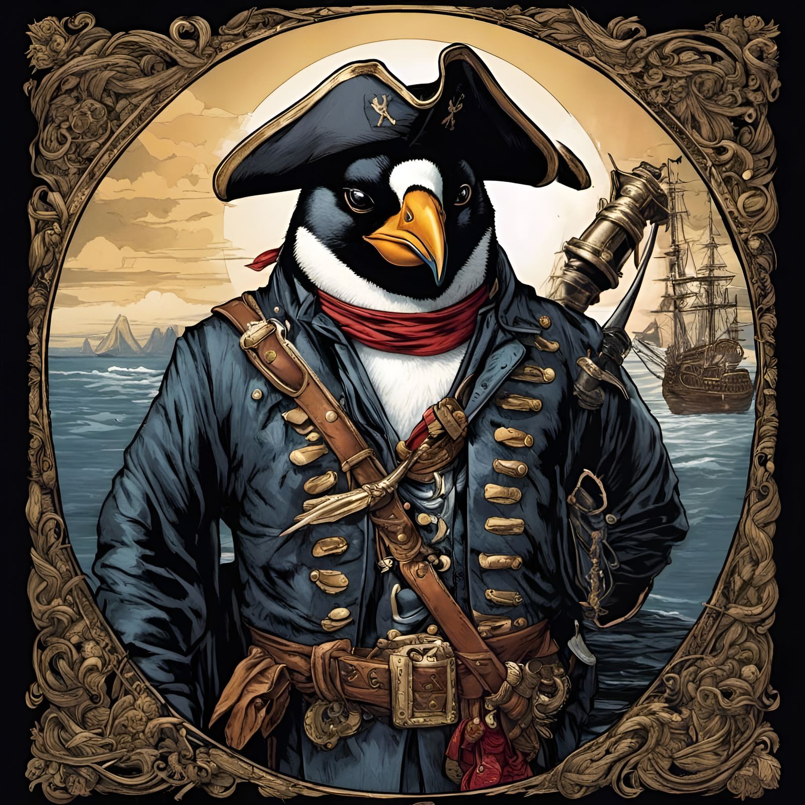 Pirate Penguin Ready for Adventure in Comic Book Art