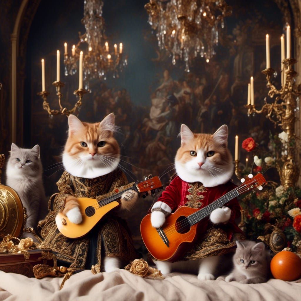 Cats in Elizabethan Dress with Instruments