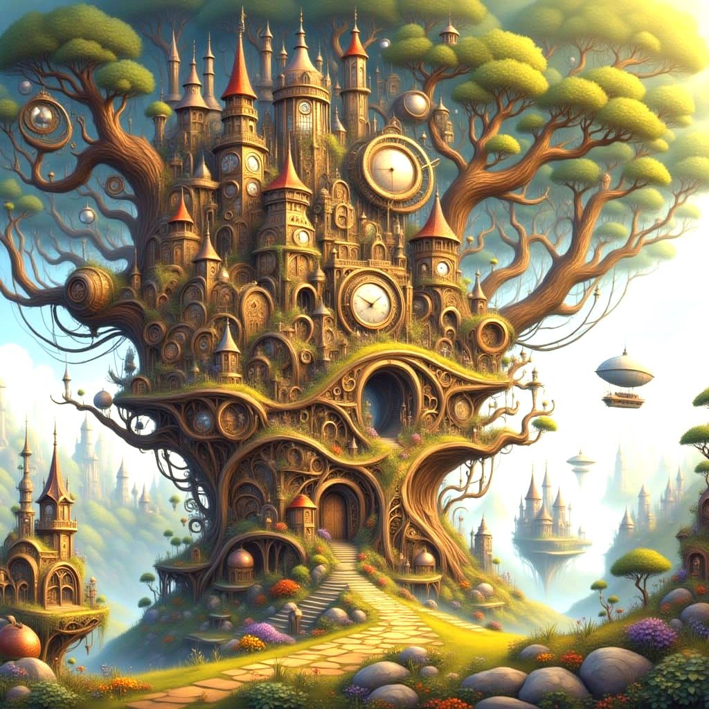 Steampunk City in Ancient Tree Canopy