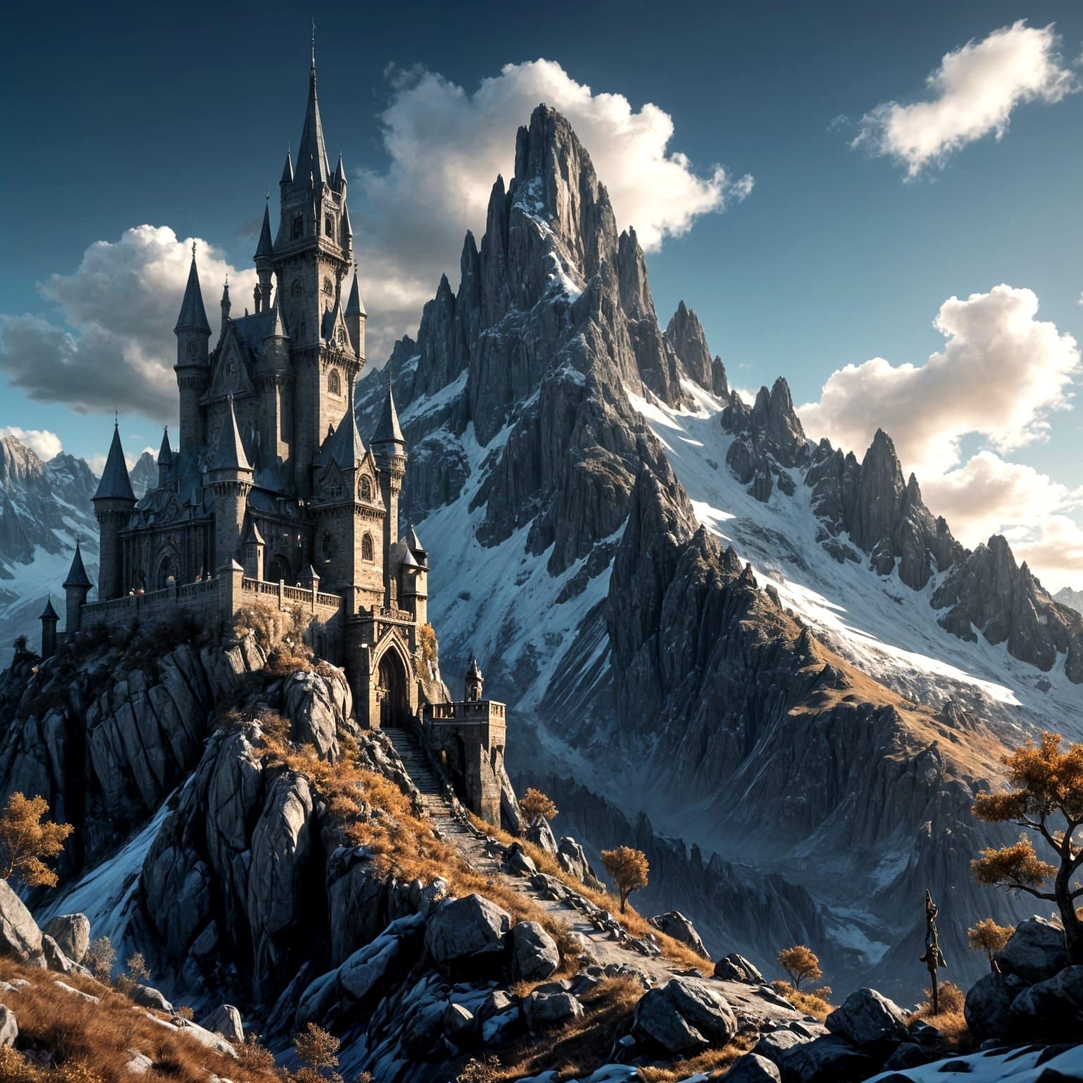 Epic Snowy Mountain Peak in Cinematic Volumetric Lighting