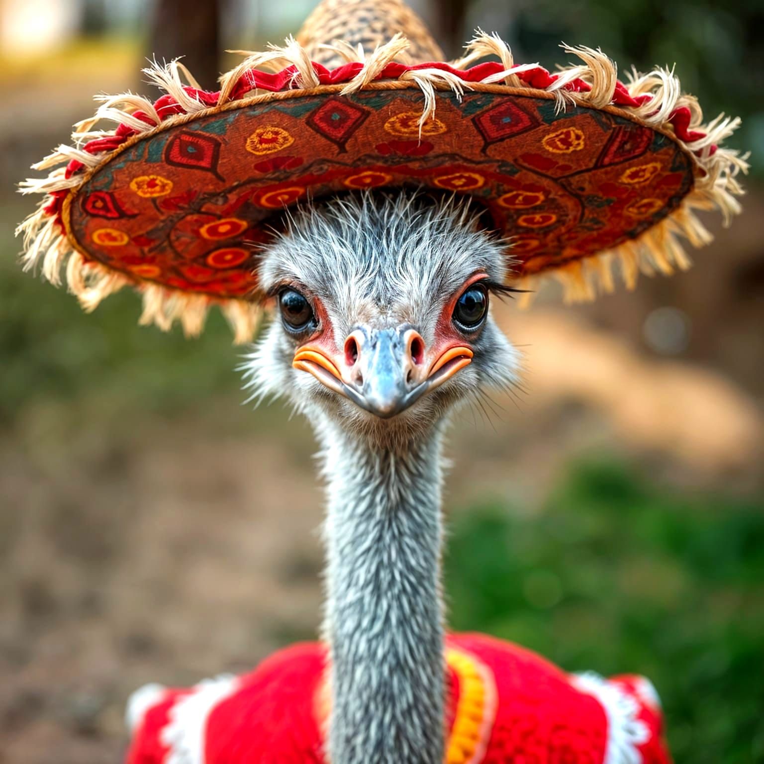 Ostrich in Sombrero and Mexican Dress