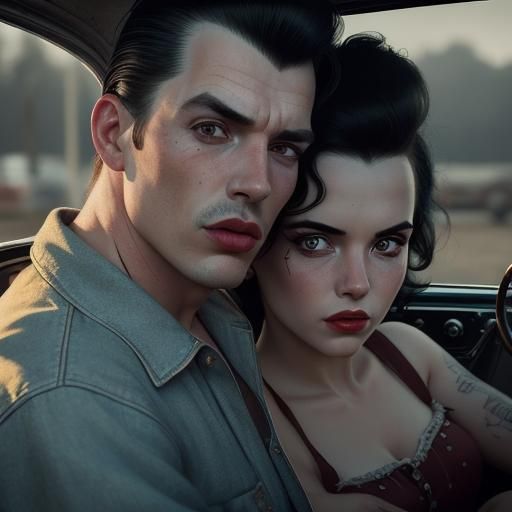 Rockabilly Couple Portrait in Hot Rod