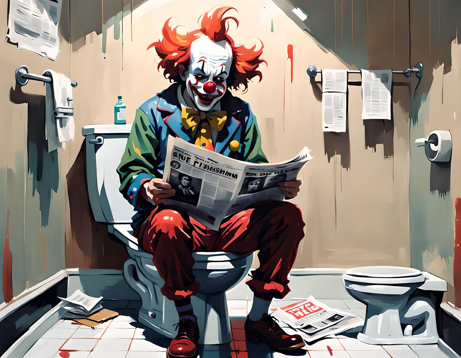 Clown on Toilet: Acrylic Painting
