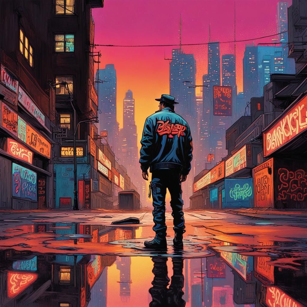 Cyberpunk Cop in Gritty Neon Metropolis