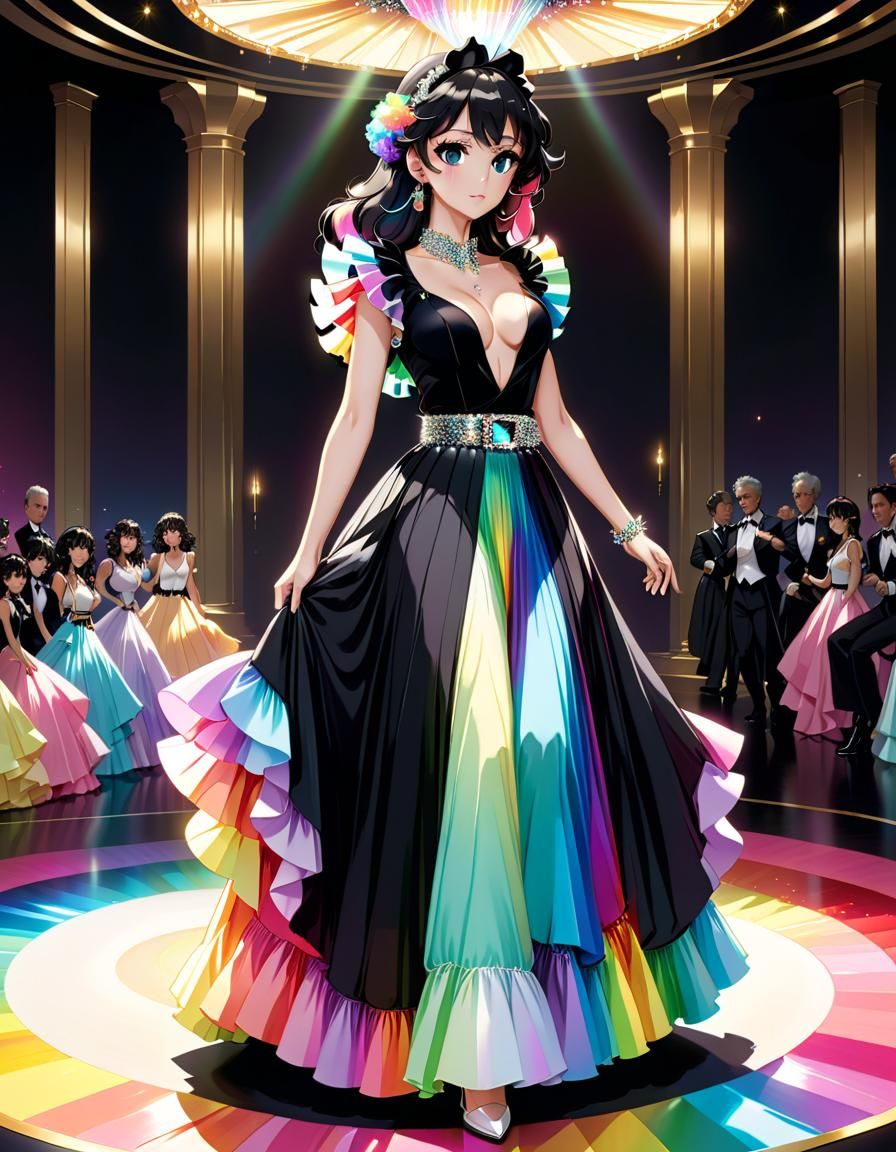 Rainbow Ruffle Dress in Anime Style