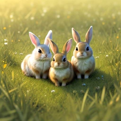 Realistic Photo of Baby Bunnies with Mother