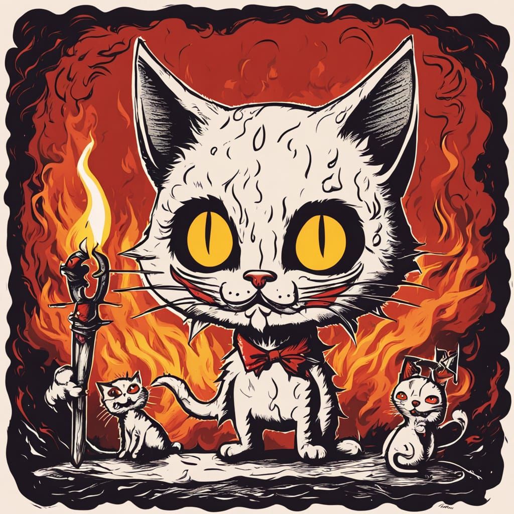 Anthropomorphic Devil Cat in Purrgatory